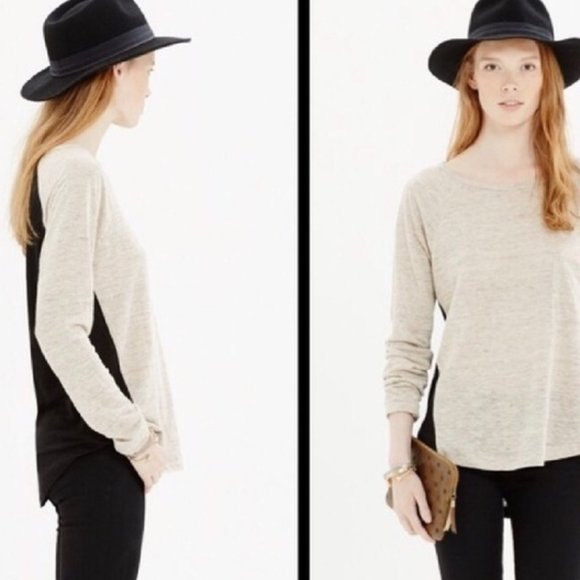 Madewell Curveball Linen Tee Tan Black S - Picture 1 of 7